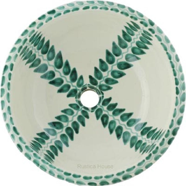 green white round talavera bathroom sink