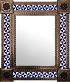 artisan created old copper tin tile mirror cobalt white