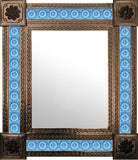 artisan created old copper tin tile mirror sky blue