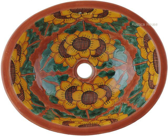 old European yellow terra cotta talavera bathroom sink